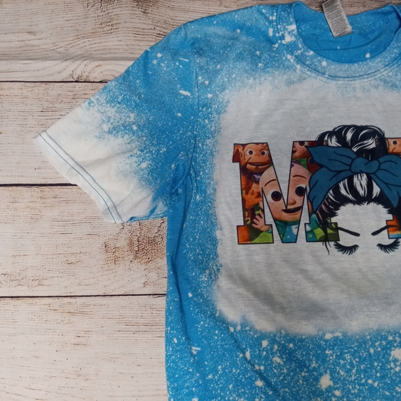 Bleached Blue and White Cocomelon Mom Life Shirt - Picture 5 of 6